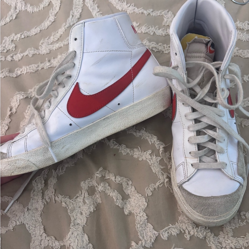 Red and white Nike blazers